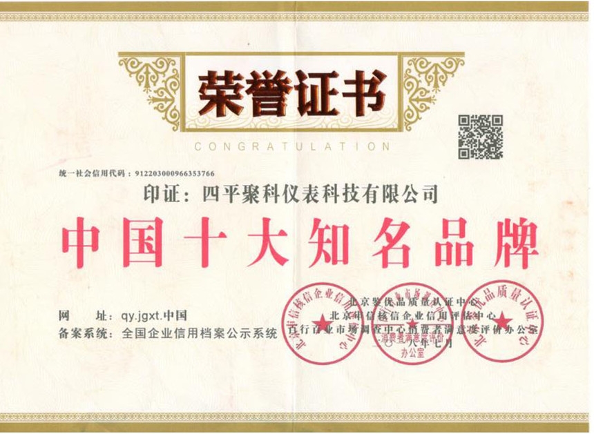中国十大知名品牌证书